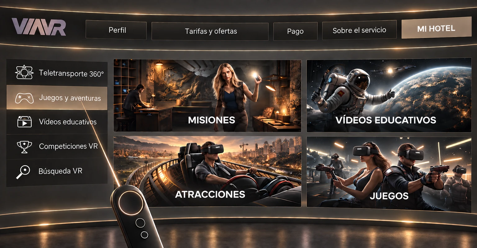 Pantalla de la interfaz VIAVR con una biblioteca de contenido VR